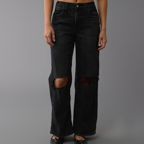 AE Dreamy Drape Stretch Super High-Waisted Baggy Wide-Leg Jean in Black, 10R NWT - Picture 6 of 6